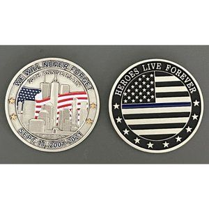 9/11-20 Year Ann. Challenge Coin Sept. 11 FDNY, NYPD Never Forget